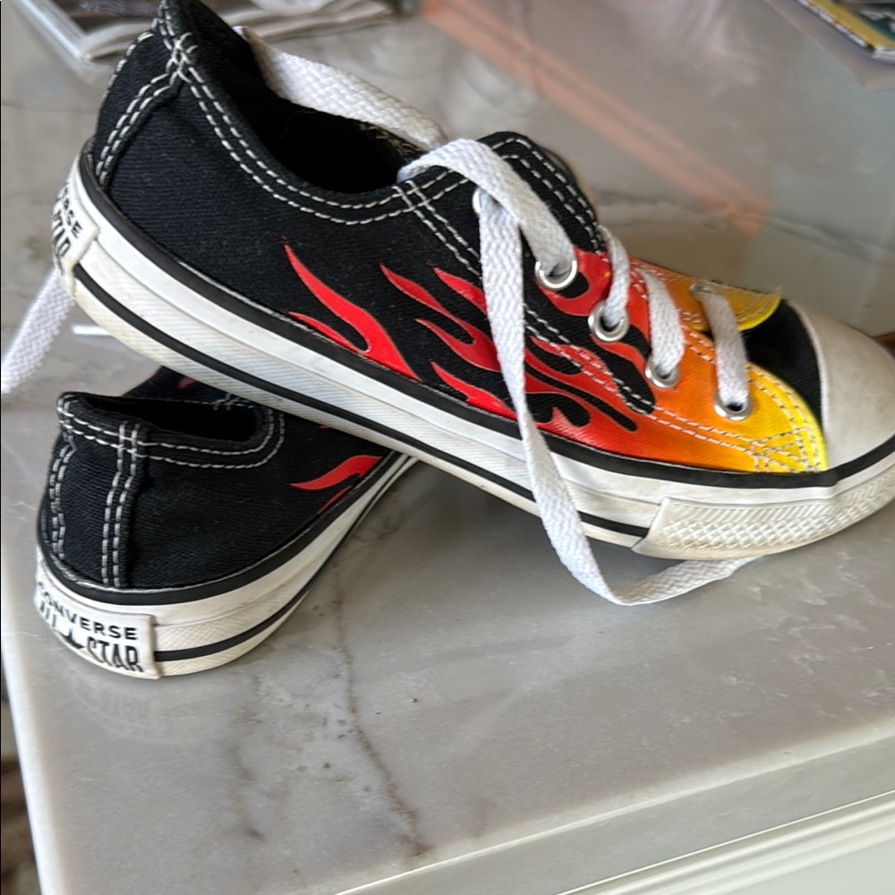 Kids Converse Black and Orange Flame Sneakers